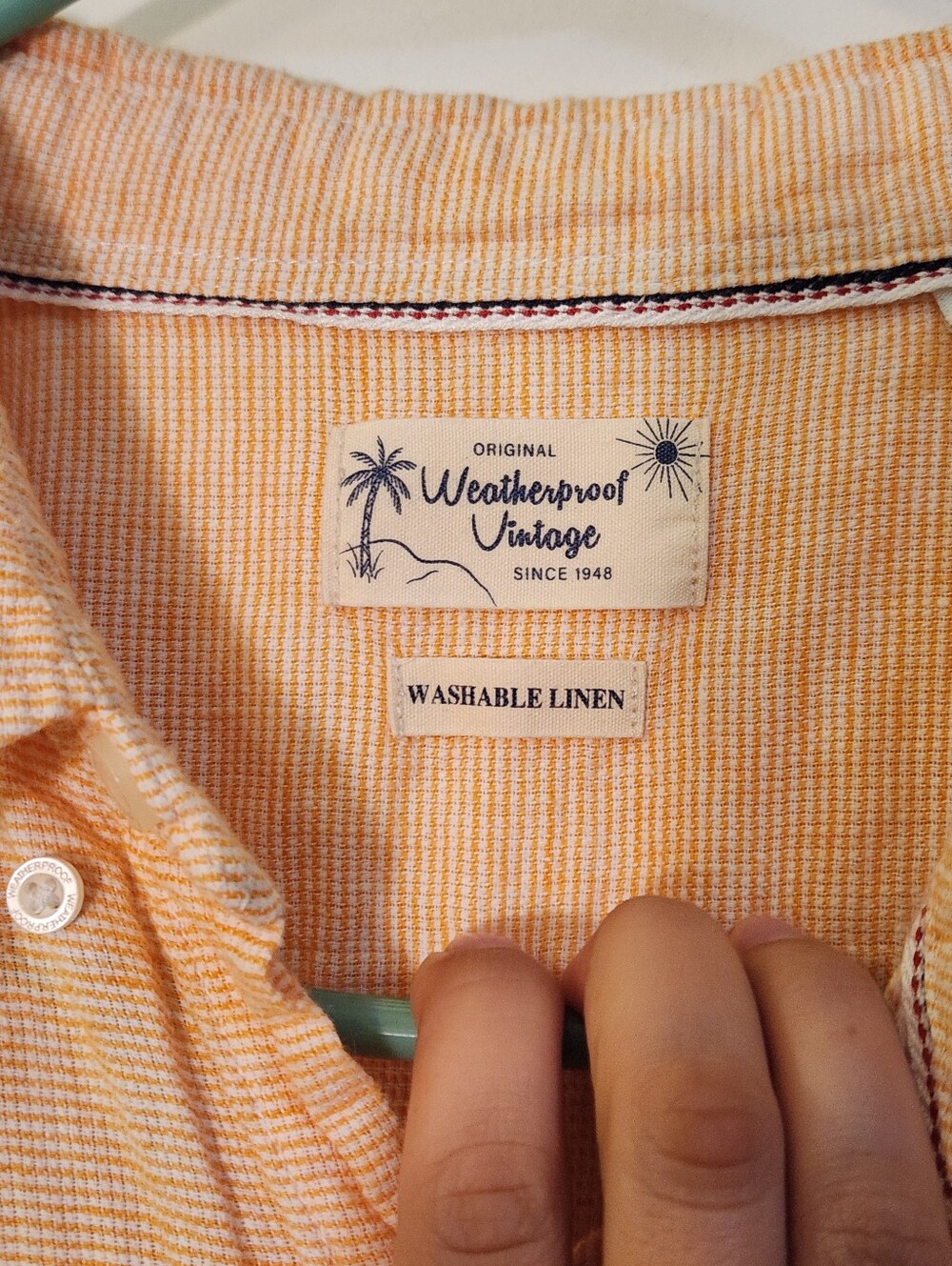 Weatherproof Men's Washable Linen Shirt - Orange Stripe